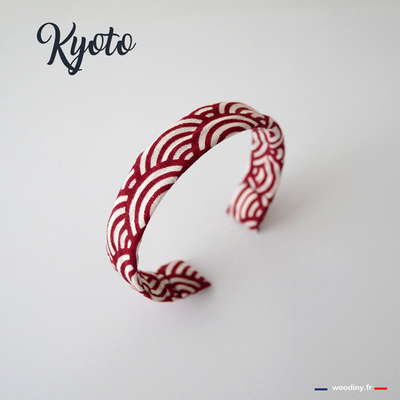 Bracelet tissu japonais rouge vagues
