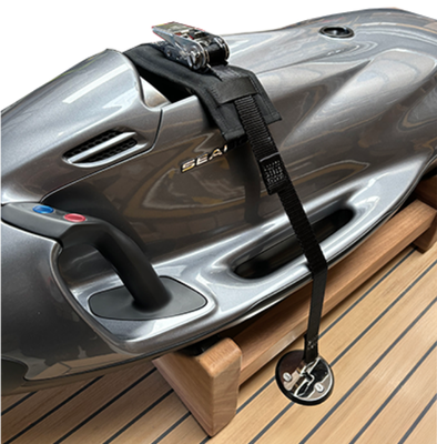 Seabob F5 on cradle with padeye tie down kit