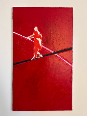 2026 oil on canvas 55x95cm «Tightrope Walker red»