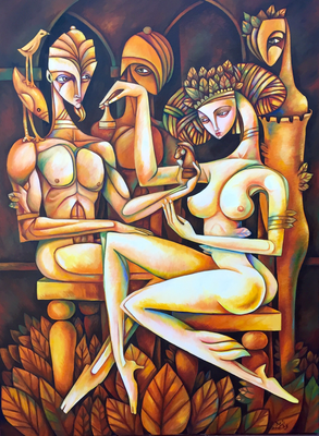 OIL ON CANVAS 30"X 40 " TITLE : JUGADA DE AMOR 