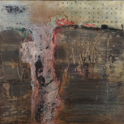 Gestern   ...   Collage, Wachs auf Holz   ...   20 x 20 cm 