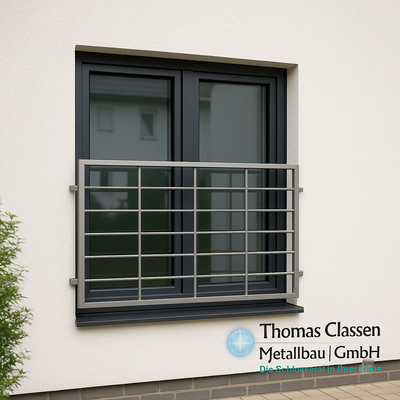 Edelstahl-Fenstergeländer in Neuss – minimalistisch, sicher und modern.