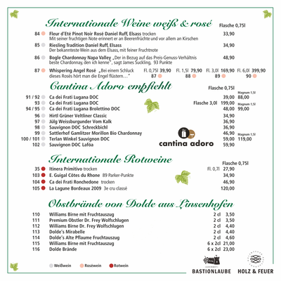 36. Kirchheimer Weindorf - Die Getränke- und Speisekarte