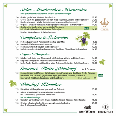 36. Kirchheimer Weindorf - Die Getränke- und Speisekarte
