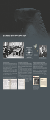 Ausstellung "Wahre Kunst“: Tafel zur Reichskulturkammer, 1,5 m x 3,5 m.