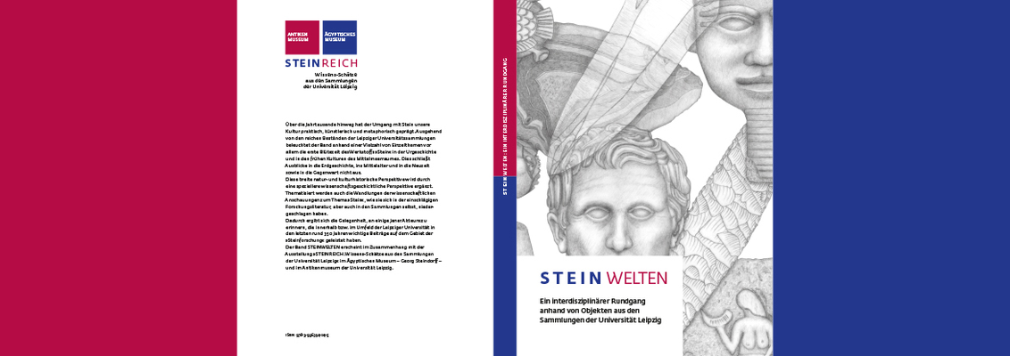 Buchcover für den Katalog der Sonderausstellung zum Thema »Stein« aus der Perspektive verschiedenster Wissenschaften, die an der Universität Leipzig beherbergt sind, Antikenmuseum der Universität Leipzig