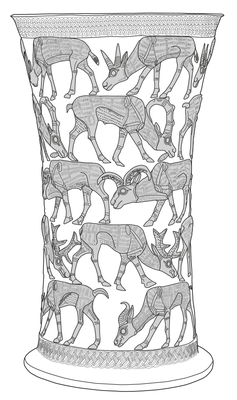 Ansicht eines goldenen Bechers mit Hornträgern, © The Sarikhani Collection