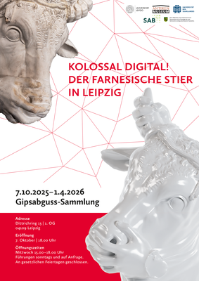 Plakat zur Ausstellung “Kolossal Digital! Der Farnesische Stier in Leipzig“
