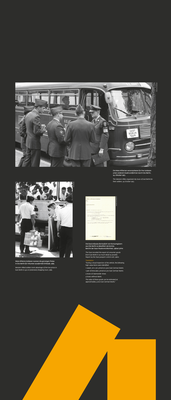 Eine Tafel mit Fotos von Soldaten der West-Alliierten bei einer Stadtrundfahrt und beim Einkaufen in Ostberlin.