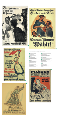 Ausstellung "Kampf um Heut und Morgen": rechte Tafel mit Wahlplakaten von 1908, 1 m x 2 m.
