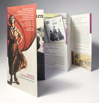 Erster Veranstaltungsflyer zum Begleitprogramm 100 Jahre Frauenwahlrecht in Steglitz-Zehlendorf.