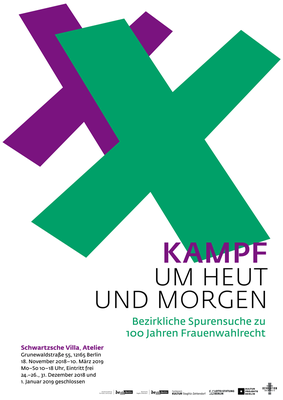 Plakat zur Ausstellung "Kampf um Heut und Morgen – Bezirkliche Spurensuche zu 100 Jahren Frauenwahlrecht".