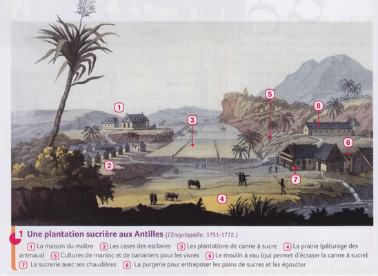 Plantation aux Antilles au XVIIIe siècle, Encyclopédie de Diderot et D'Alembert, légende