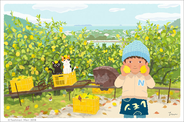 たびねこイラスト-26　レモン畑のモノレール