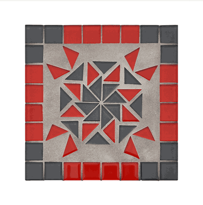 Mosaique - dessous de plat - Rosace rouge anthracite  (18,8 x 18,8)