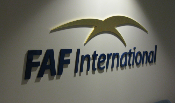 FAF International Lobby Signs by Landmark Signs Inc