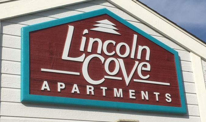 Lincoln Cove Apartments Wood Sign by Landmark Signs Inc.