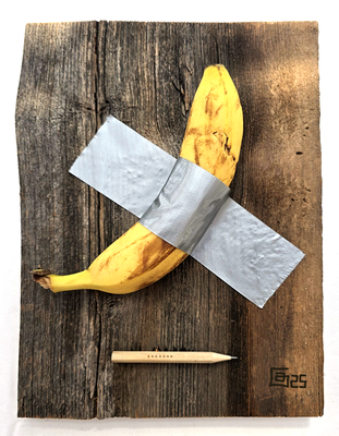 Sieben Punkte, 30 x 40 cm auf Altholz