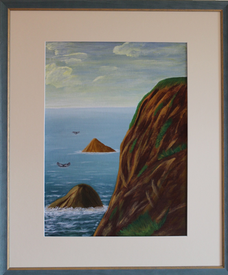 fertiggestellt 2015 - Titel: Felsen im Meer - Acryl auf Papier - Format mit Rahmen 55 x 65 cm - Preis 90,00 €