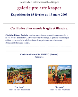 EXPOSITION PERSONNELLE GALERIE PRO ARTE KASPER À MORGES EN SUISSE