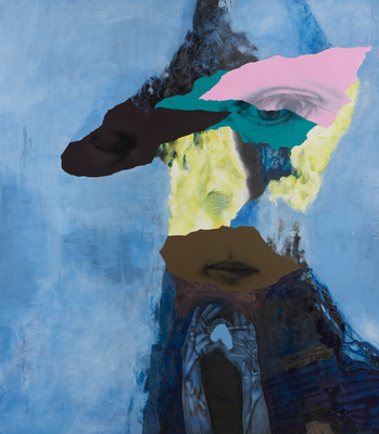 Grande tête grotesque (bleue) N°4, huile et acryl sur toile, 160 x 140 cm, 2018, N°5/2018. 