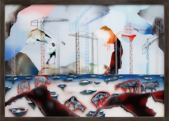 Printemps (Wir bauen eine neue Stadt), huile et acrylique sous plexiglas, 156 x 216 cm, 2023, N°10/2023.