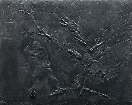 Bûcheron - 48 x 60 cm - 2019 - Edition résine et fer.