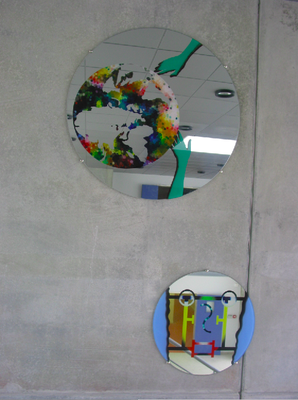 Commande publique 1% avec Richard Fauguet. miroirs peints sous verre, formats divers, 2004. IUT Paul Sabatier, Toulouse Rangueil.