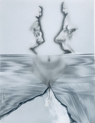 Sans titre - crayon, encre et gouache sur Zerkall bleu gris - 42 x 32 cm - 2012