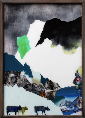 Paysage avec vaches, huile et acrylique sous plexiglas, 184 x 134 cm, 2023, N°5/2023.