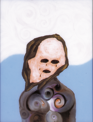 Tête (avec larmes) - huile sous verre - 70 x 88 cm - 1992 - série des 50 têtes regardant à gauche et à droite