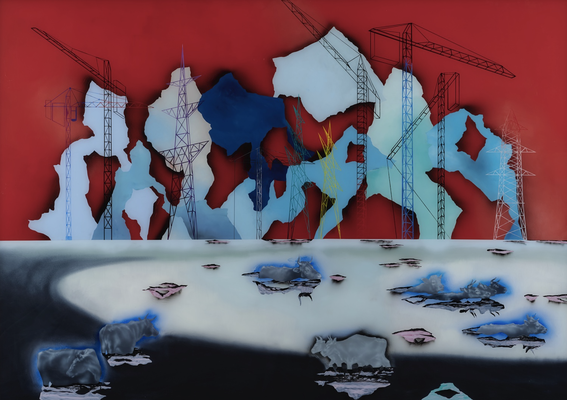 Printemps (Inondation), huile et acrylique sous plexiglas, 156 x 216 cm, 2023, N° 9/2024.