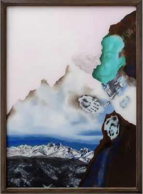 Paysage/baiser, huile et acrylique sous plexiglas, 184 x 134 cm, 2023, N°4/2023.