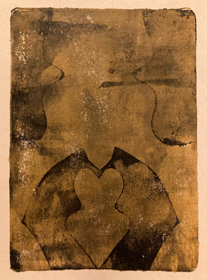 Le cœur, Acrylic on paper, Gelprint, 14,8 c 21 cm