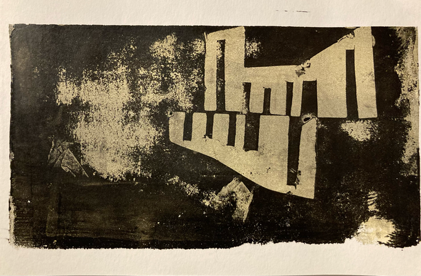 Maison flottante, Acrylic on paper, Gelprint, 14,8 x 21 cm