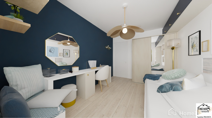 Après : Chambre d’adolescente aux teintes de bleu, avec un style moderne et épuré