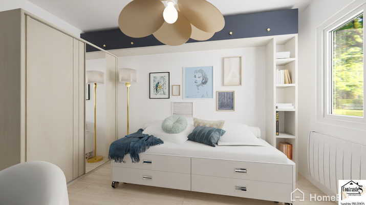Rangements optimisés avec une grande armoire et des tiroirs sur mesure pour vêtements et accessoires