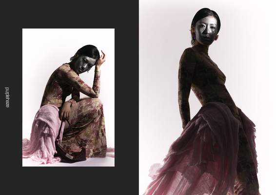 unzipped Magazine editorial make up mit Designer Kleid