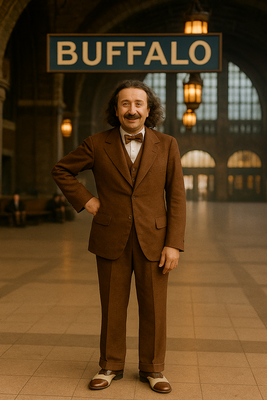 Meher Baba at Buffalo Railway Station, N.Y. in October 1932.  Image produced by A. Zois.