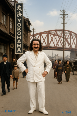 Meher Baba in Yokohama, Japan in 1932. AI images produced by Anthony Zois.