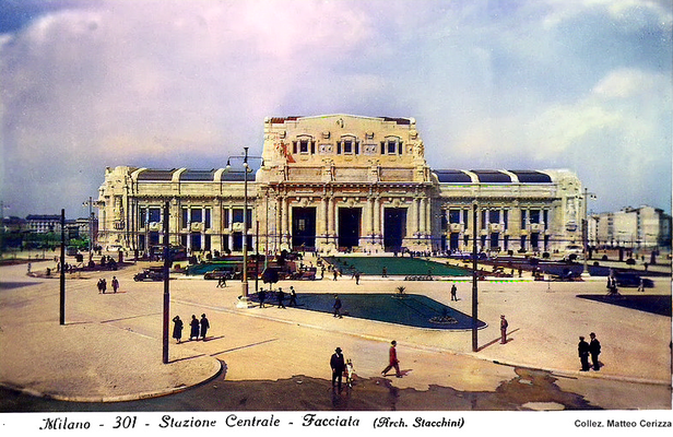Milan Railway Station 1930s. Image coloured by A. Zois.