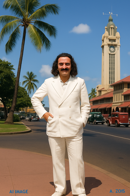 AI Meher Baba in Honolulu, Hawaii in 1932. AI images produced by Anthony Zois.