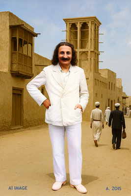 AI image showing Meher Baba in Sharjah, U.A.E. Image produced by Anthony Zois.