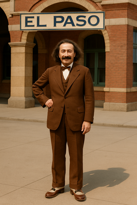 Meher Baba at El Paso Railway Station, Texas, in October 1932.  Image produced by A. Zois.