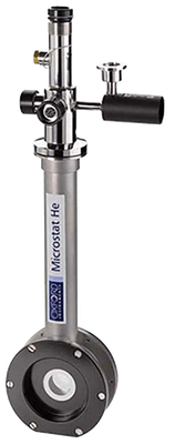 A 4 K helium-flow, sample-in-vacuum cryostat system designed for optical microscopy.