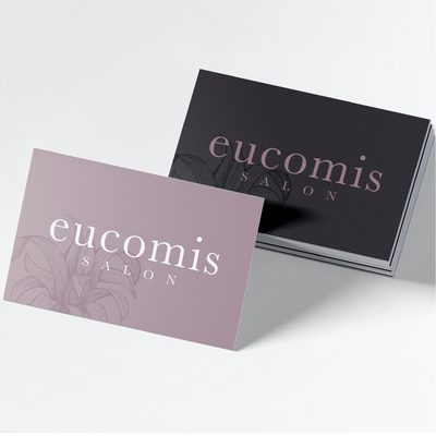 Eucomis Beauty Beautique logo design on business cards by Design By Pie, Freelance Graphic Designer, North Devon