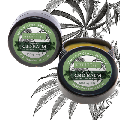 CBD balm label and packaging for Expert Herbalist by Design By Pie, Freelance Graphic Designer, North Devon