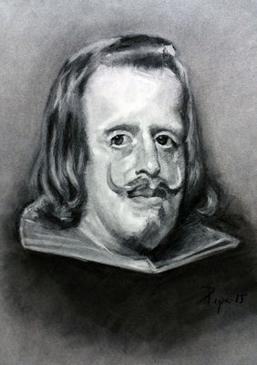 Felipe IV. Copia de Velázquez, carboncillo 65 x 50 cm. Pepa López (Alumna de 1º Año).