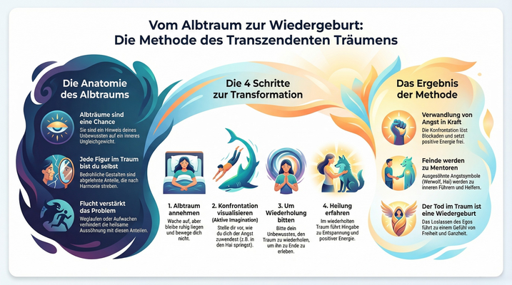 Schematische Darstellung der Folie "Vom Albtraum zur Wiedergeburt – Die Methode des transzendenten Träumens