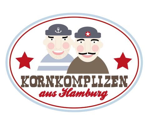 Logo für die Popcornfirma "Kornkomplizen" die mit ihren Produkten eine junge, urbane Zielgruppe anspricht.